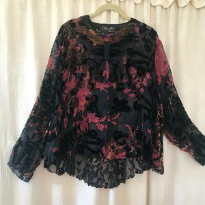 Vintage Women's Clayden Sheer Burnt Velvet Pattern Top, Size Large